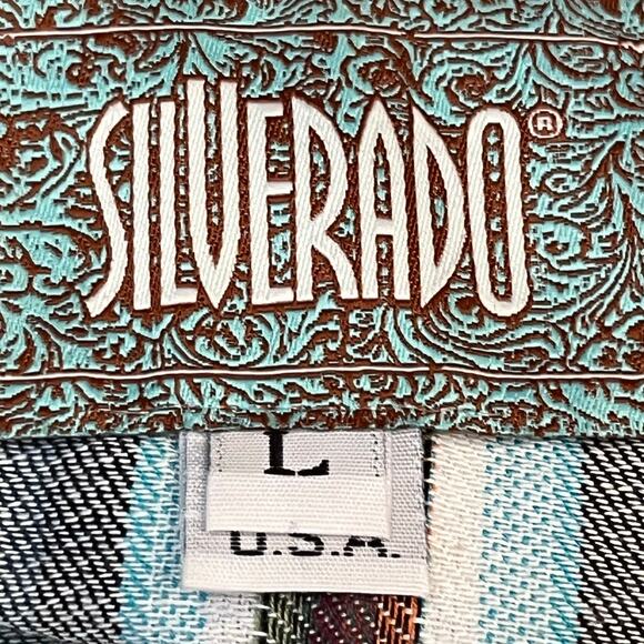 Silverado Women's Large Blue Fiesta Stripe Cowboy Short Sleeve Fringe Vest - Picture 3 of 9